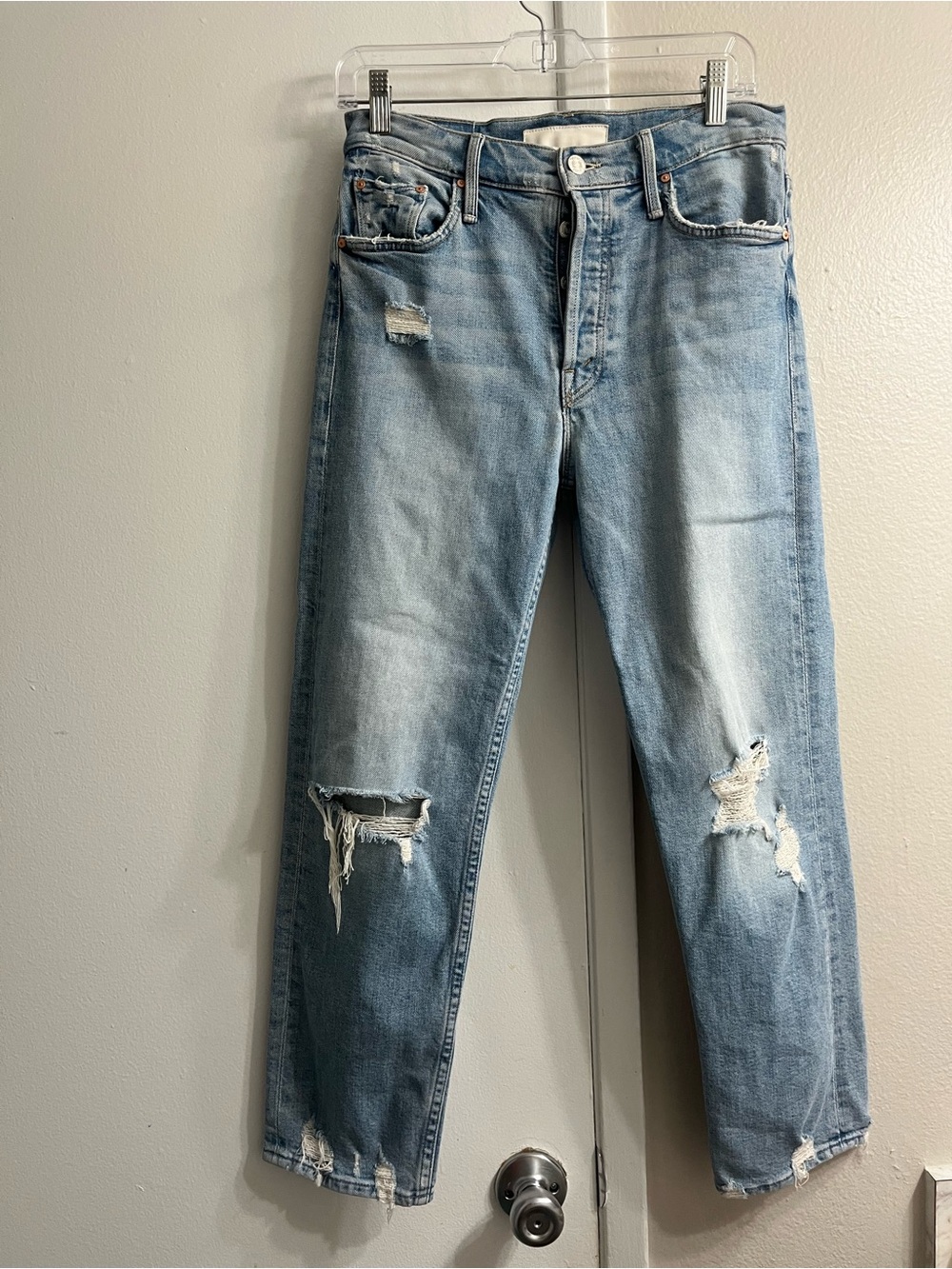MOTHER Light Blue Distressed Relaxed Jeans